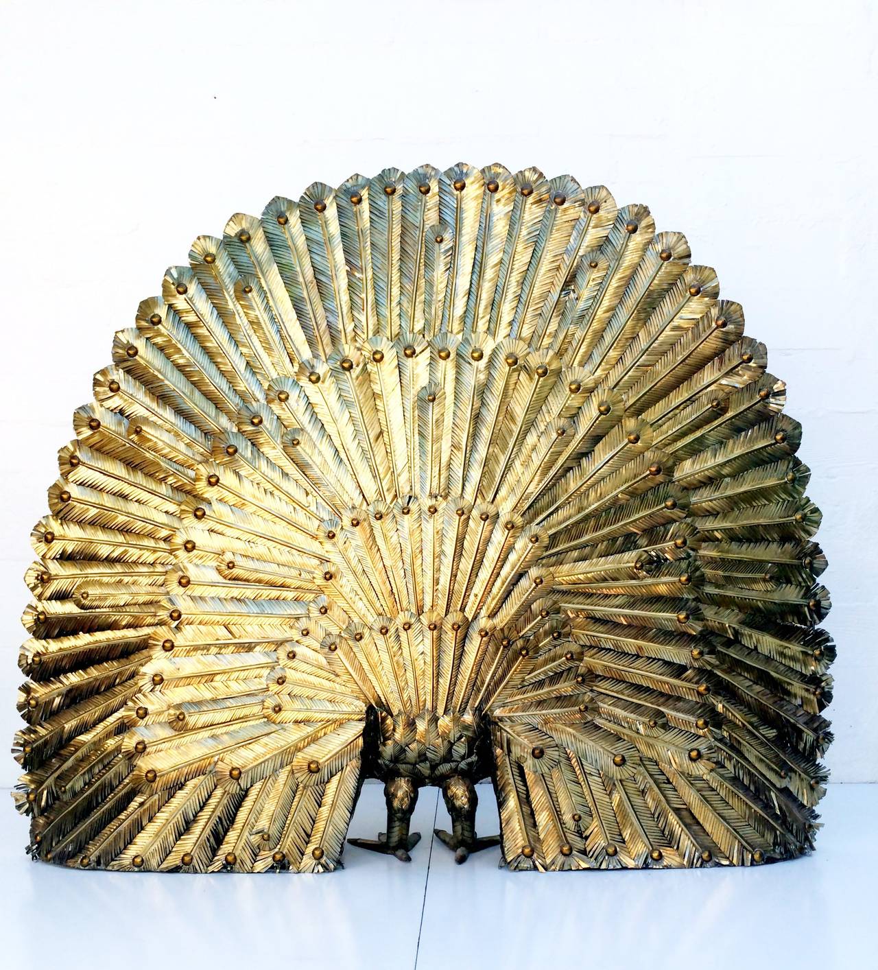 Mexican Spectacular Life Size Brass and Aluminium Peacock by Sergio Bustamante
