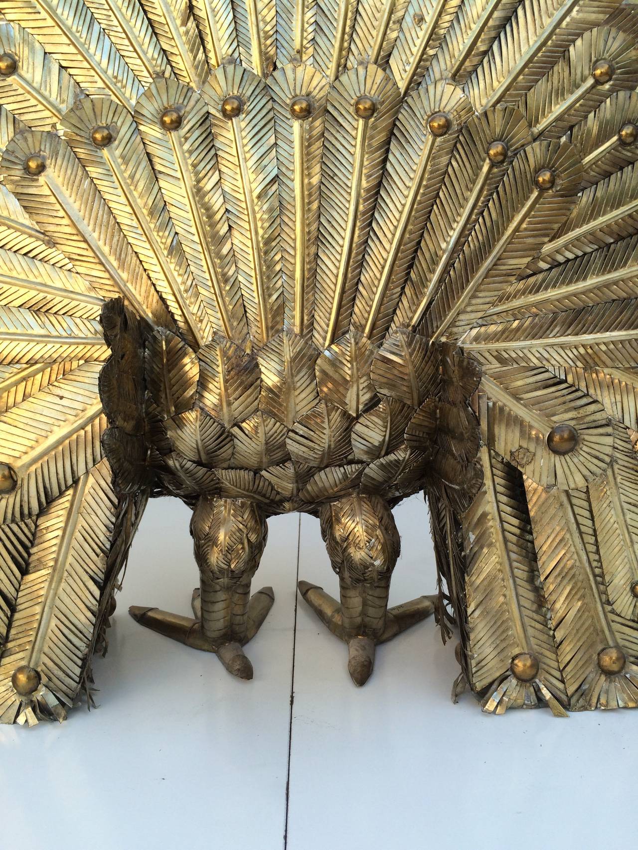 Spectacular Life Size Brass and Aluminium Peacock by Sergio Bustamante In Excellent Condition In Palm Springs, CA