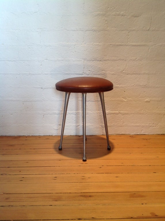 A Gazelle stool designed by Shelby Williams.
This rare stool has aluminum legs, with the seat being a wonderful distressed leather.