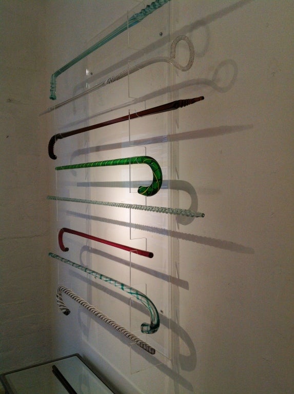 Vintage Glass Cane Collection With Lucite Wall Display at 1stDibs