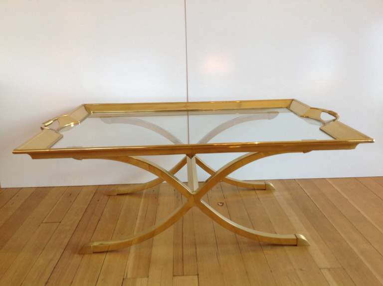 American Large Polished Brass Cocktail/Coffee Table by La Barge For Sale