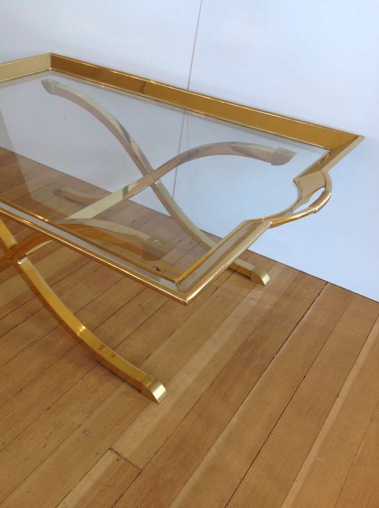 Large Polished Brass Cocktail/Coffee Table by La Barge In Excellent Condition For Sale In Palm Springs, CA