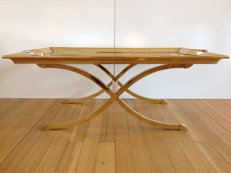 Late 20th Century Large Polished Brass Cocktail/Coffee Table by La Barge For Sale