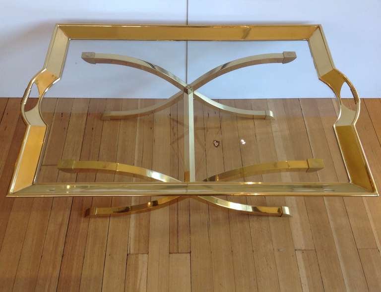 Large Polished Brass Cocktail/Coffee Table by La Barge For Sale 1