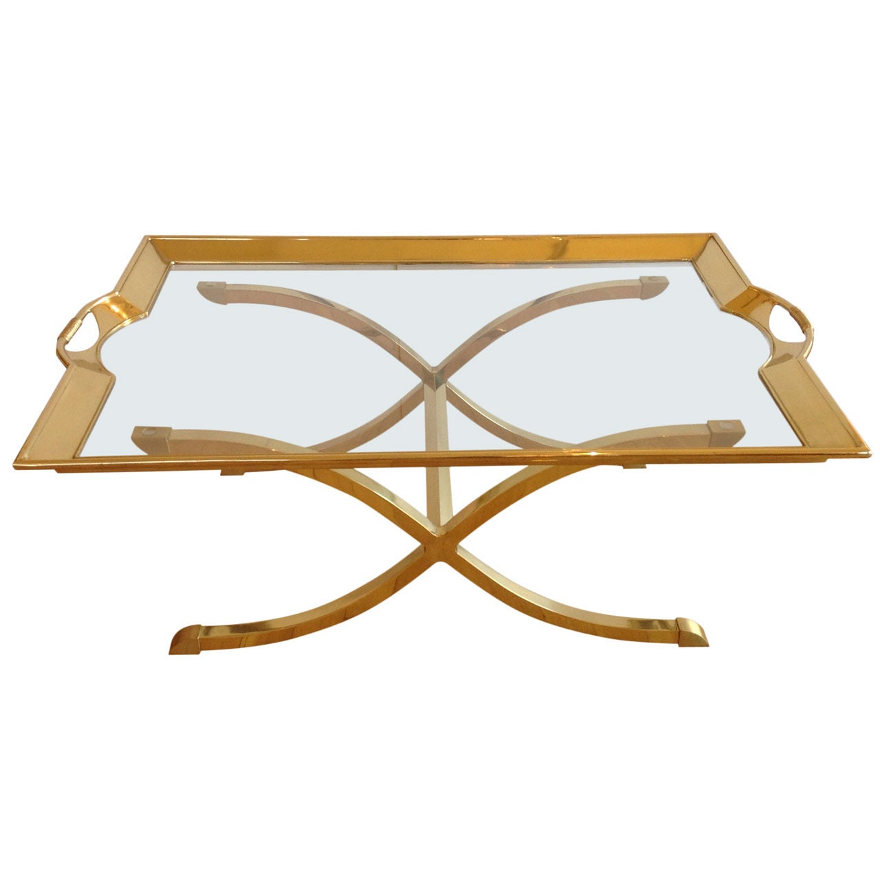 Large Polished Brass Cocktail/Coffee Table by La Barge
