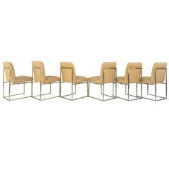 Set of Six Milo Baughman Polished Brass Base Dining Chairs