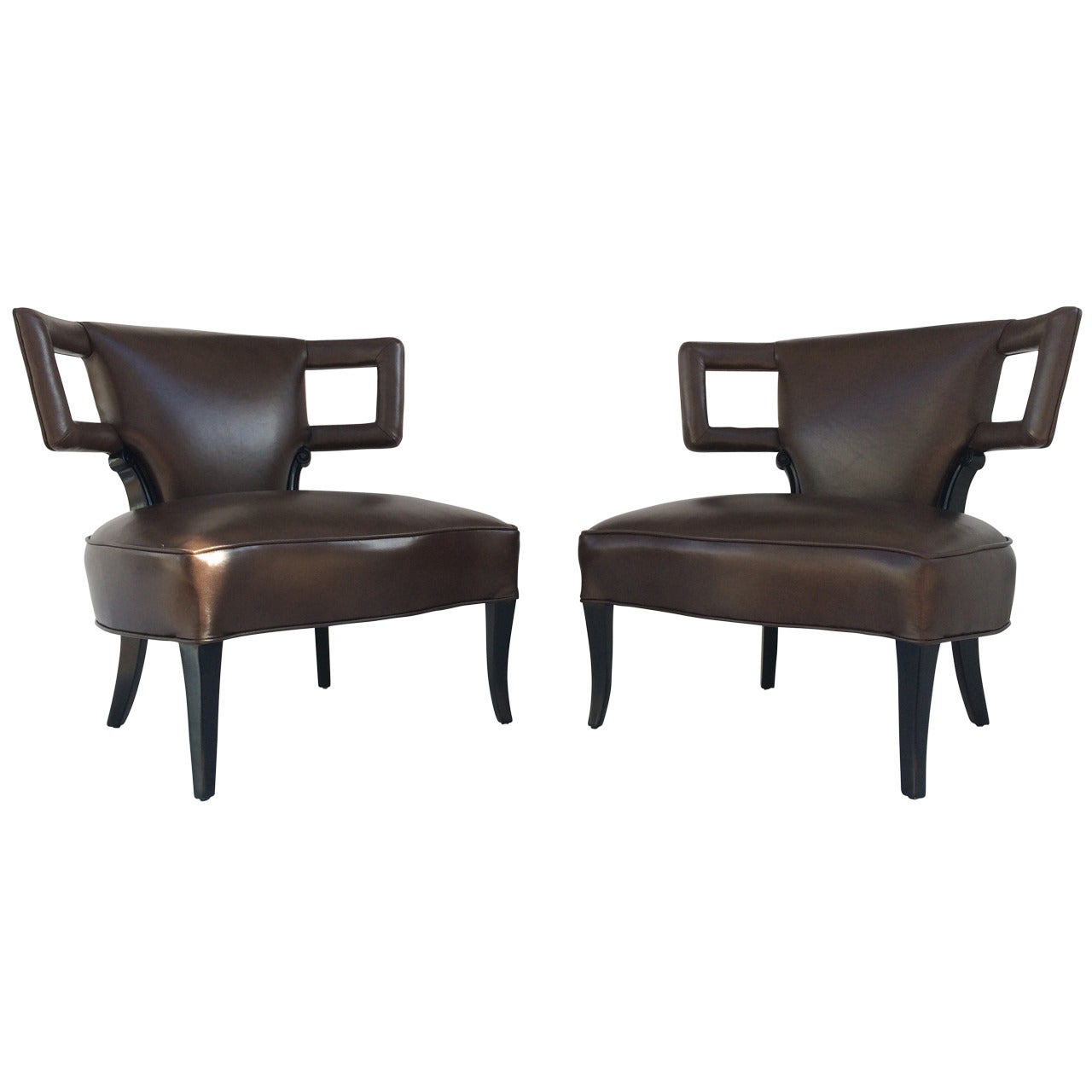 Gorgeous Pair of Sculptural Rich Brown Leather Grosfeld House Chairs