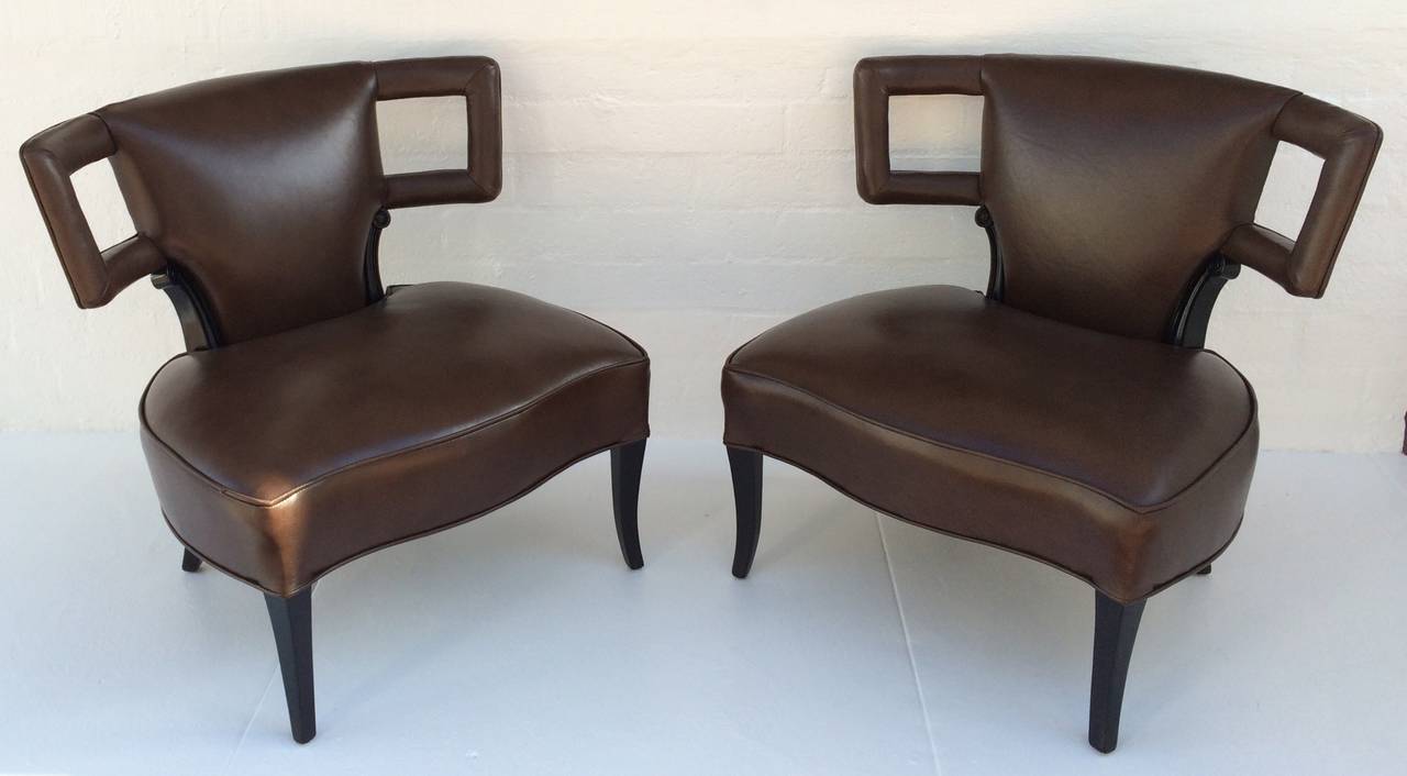 Mid-Century Modern Gorgeous Pair of Sculptural Rich Brown Leather Grosfeld House Chairs