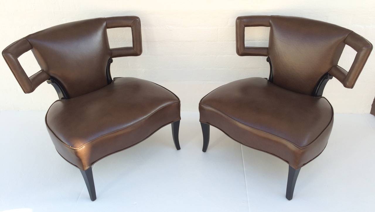 Gorgeous Pair of Sculptural Rich Brown Leather Grosfeld House Chairs In Excellent Condition In Palm Springs, CA