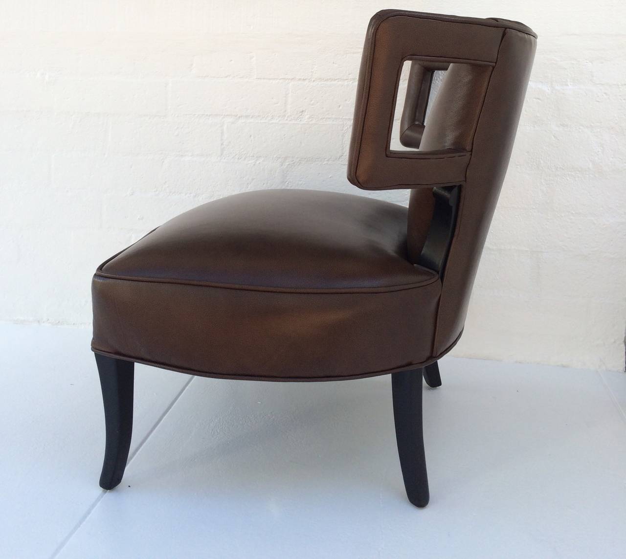 Lacquer Gorgeous Pair of Sculptural Rich Brown Leather Grosfeld House Chairs