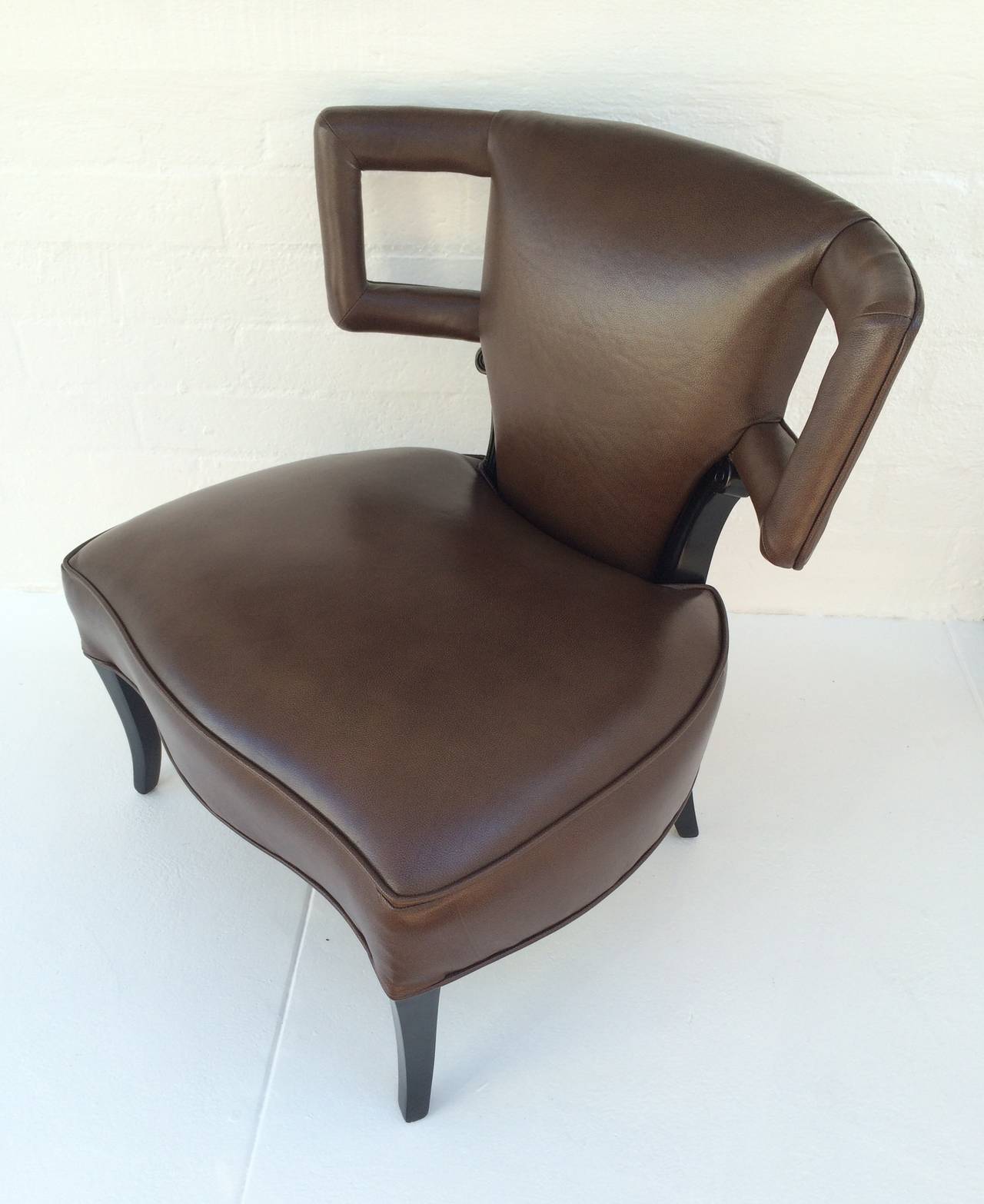 Mid-20th Century Gorgeous Pair of Sculptural Rich Brown Leather Grosfeld House Chairs