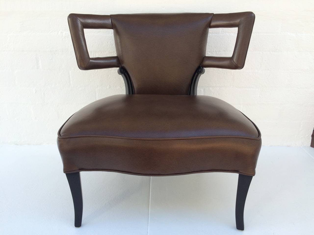 Gorgeous Pair of Sculptural Rich Brown Leather Grosfeld House Chairs 2
