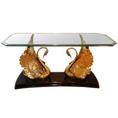 A spectacular Italian Brass Swans Console Table