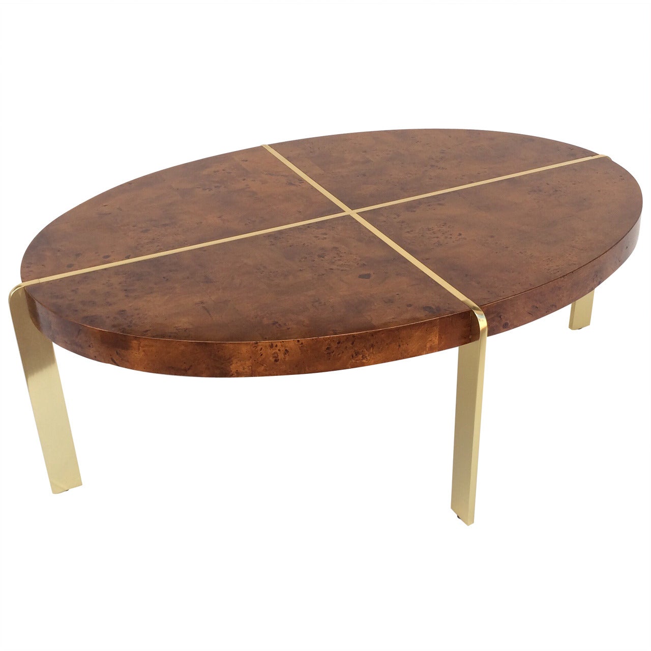 Burlwood and Brass Coffee or Cocktail Table by Milo Baughman