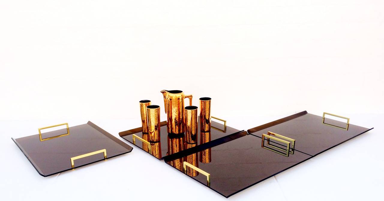 Bronzed Acrylic and Brass Serving Trays by Charles Hollis Jones