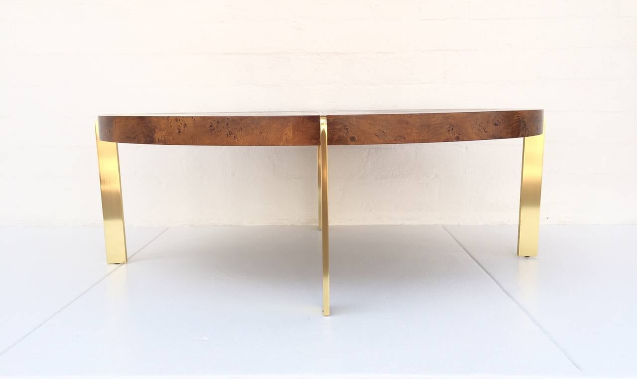 American Burlwood and Brass Coffee or Cocktail Table by Milo Baughman