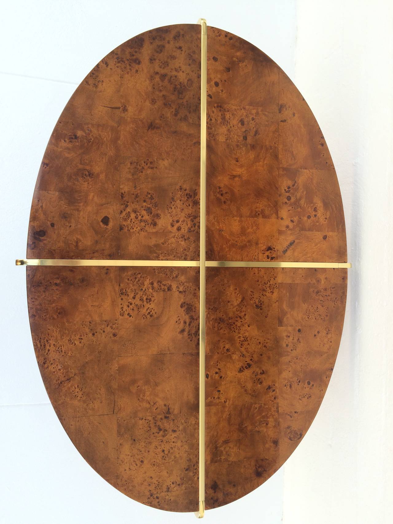 Burlwood and Brass Coffee or Cocktail Table by Milo Baughman In Excellent Condition In Palm Springs, CA