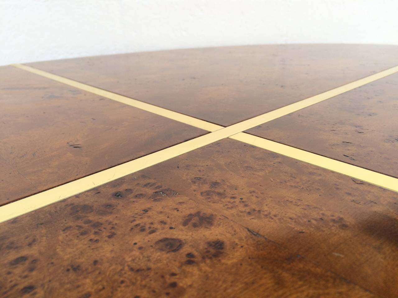 Late 20th Century Burlwood and Brass Coffee or Cocktail Table by Milo Baughman