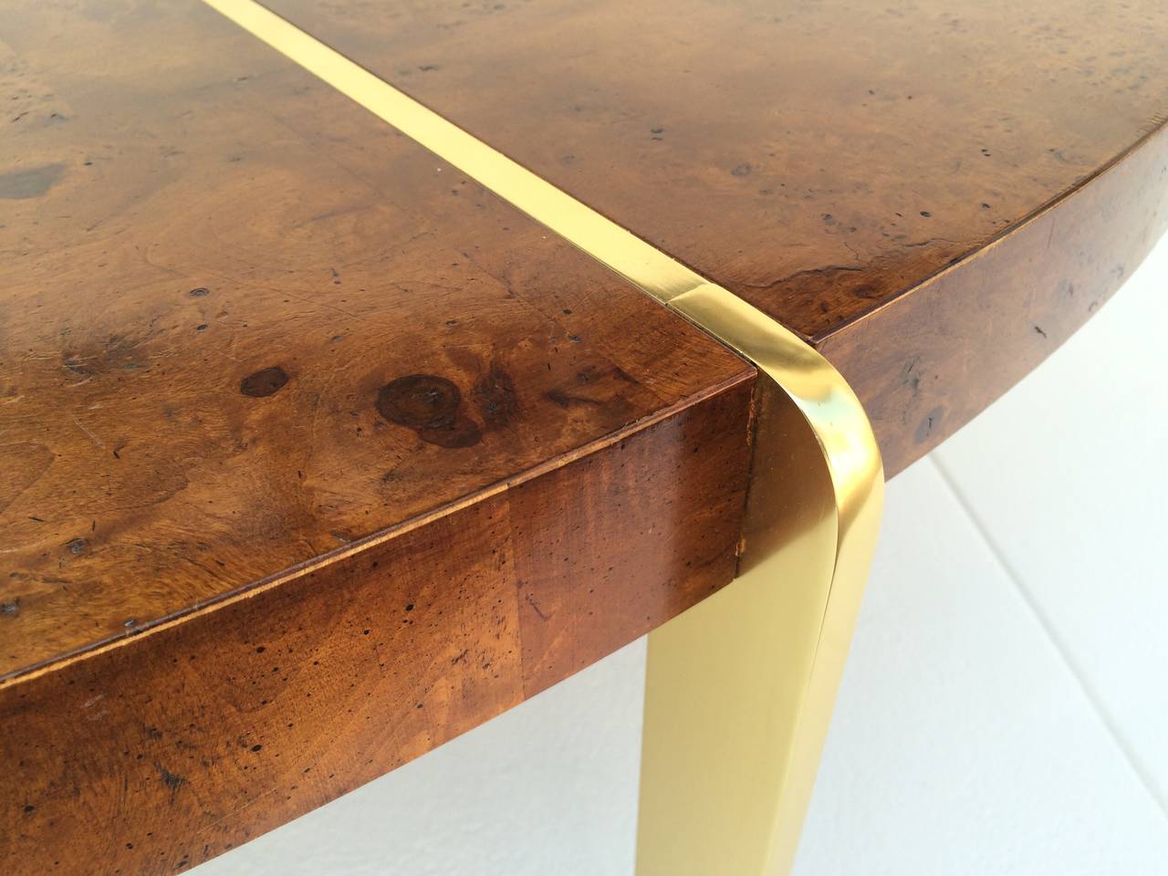 Burlwood and Brass Coffee or Cocktail Table by Milo Baughman 1