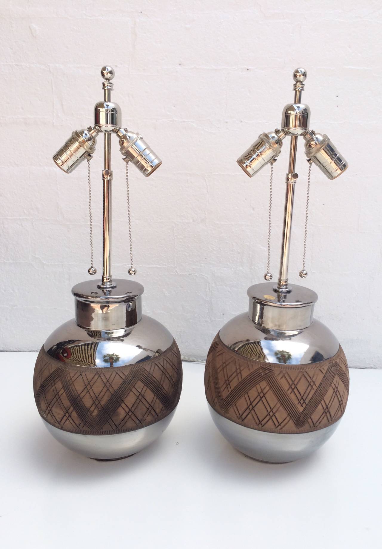 Italian Pair of Ceramic Table Lamps by Bitossi For Sale