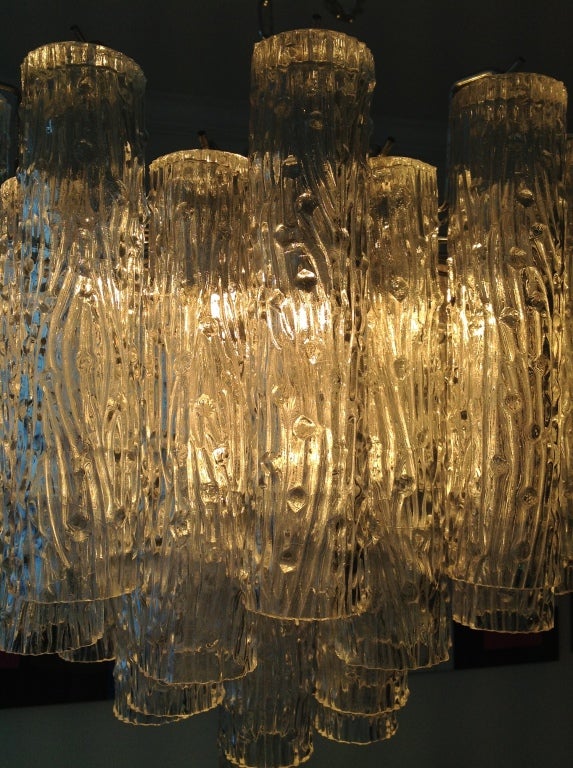 Italian Murano Tubular Glass Chandelier by Venini