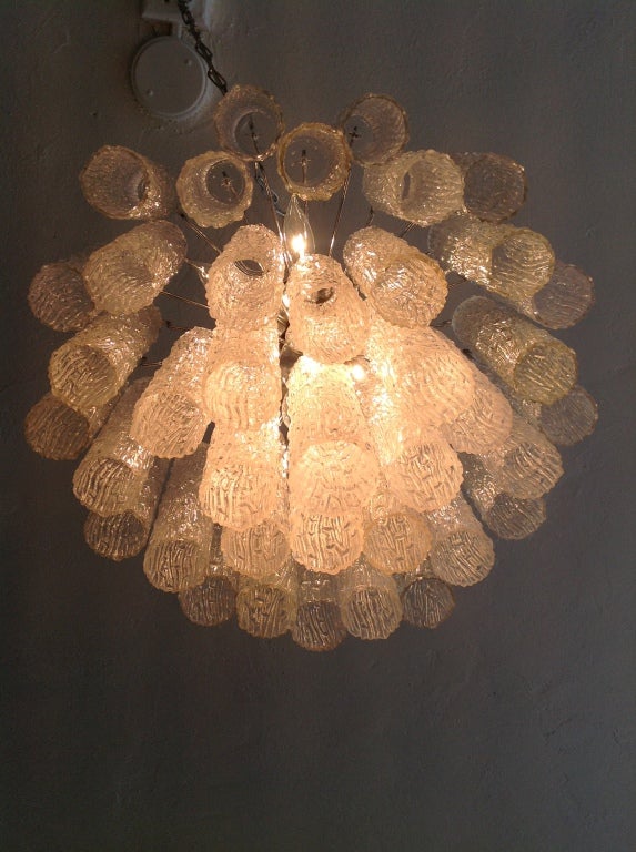 Murano Tubular Glass Chandelier by Venini In Excellent Condition In Palm Springs, CA