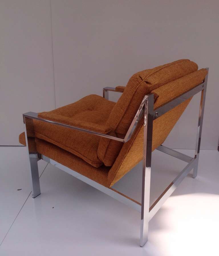 Mid-Century Modern Pair of Polished Chrome Lounge Chairs Designed by Cy Mann