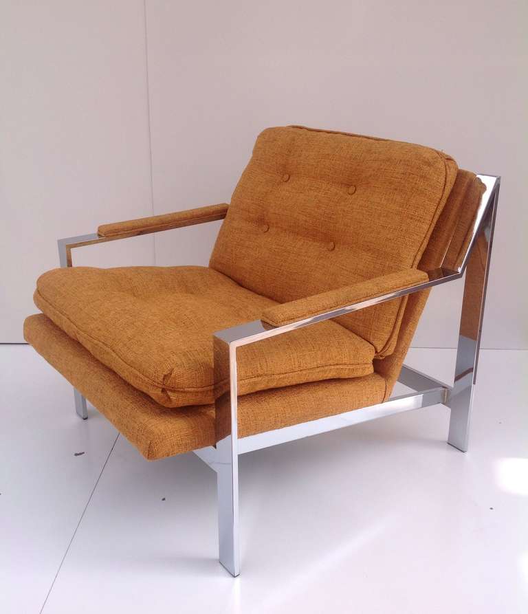 Late 20th Century Pair of Polished Chrome Lounge Chairs Designed by Cy Mann