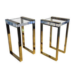 Pair of Charles Hollis Jones "Box Line" Occasional Brass & Acrylic Tables