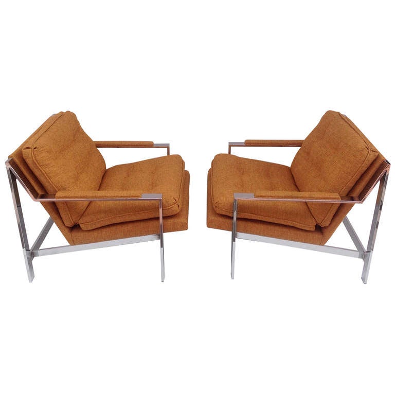 Pair of Polished Chrome Lounge Chairs Designed by Cy Mann