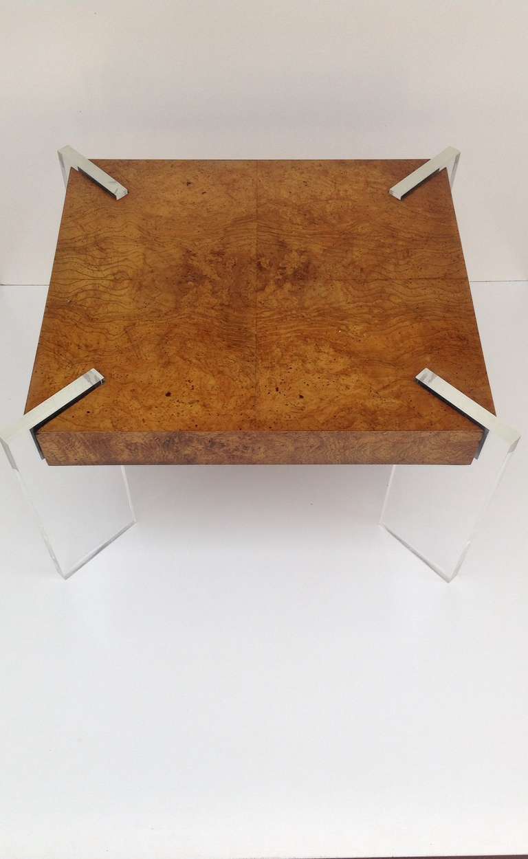American Burl Wood and Acrylic Occasional Table designed by Valdimir Kagan