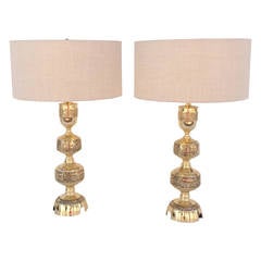 Pair of Polished Brass Table Lamps in the Style of James Mont