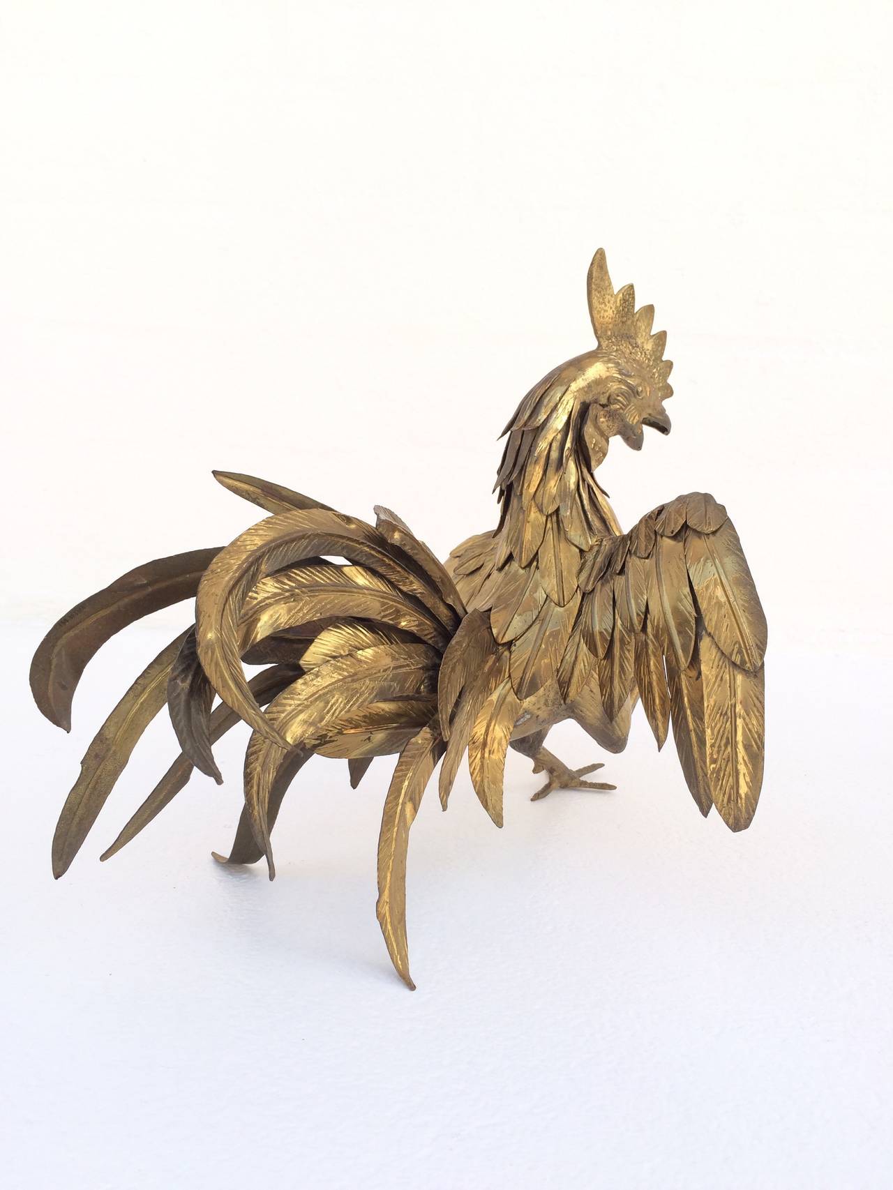 Mid-Century Modern Pair of 1950s Solid Brass Fighting Roosters in the Manner of Melani Mario