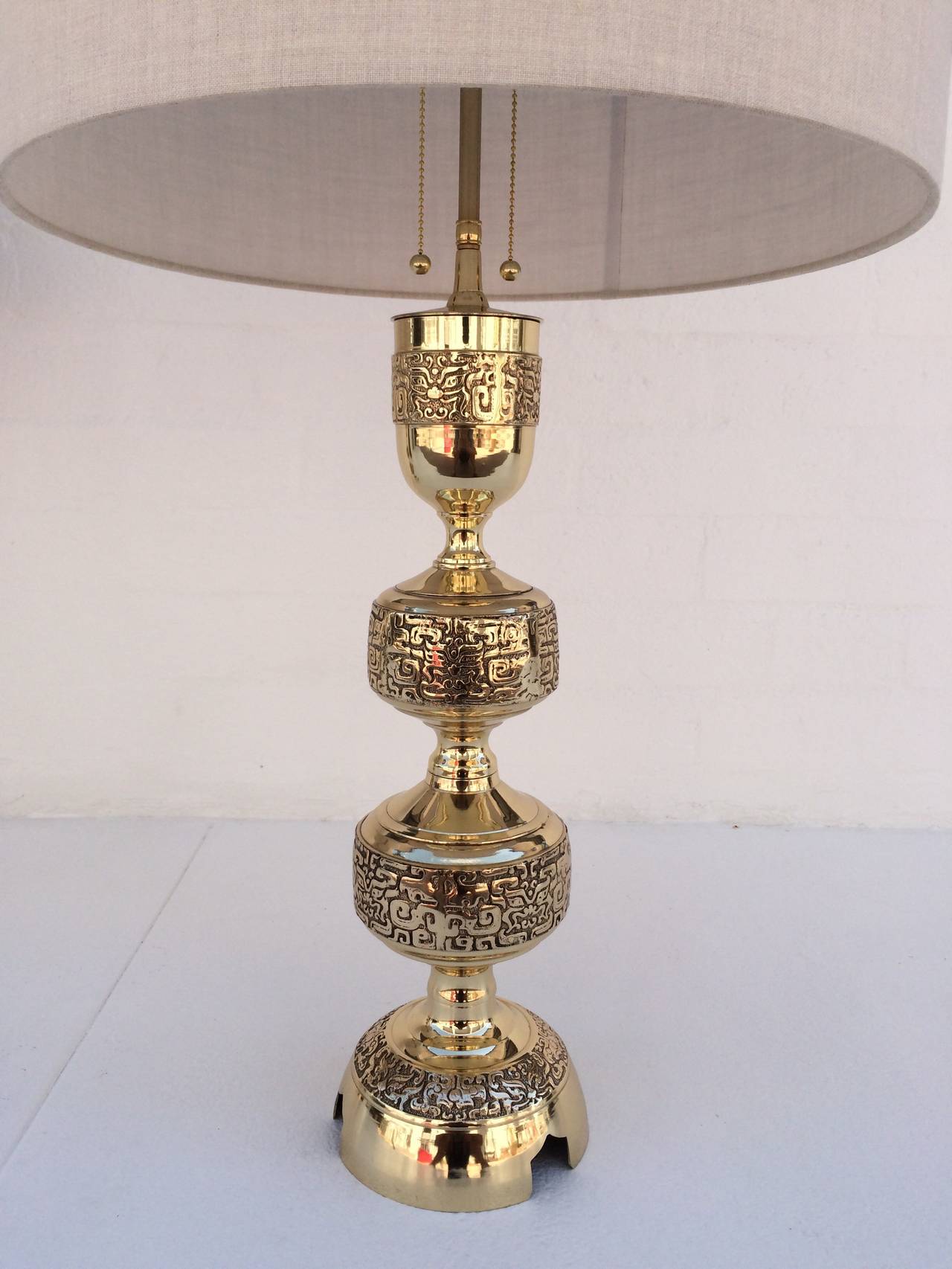 Pair of Polished Brass Table Lamps in the Style of James Mont In Excellent Condition In Palm Springs, CA