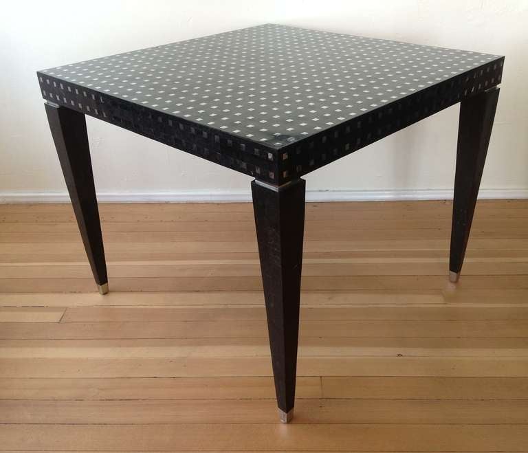 Gorgeous Black Stone Mosaic with Sliver inlay Table by Maitland-Smith