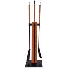 Oak and Painted Steel Fire Place Tools Designed by Alessandro Albrizzi