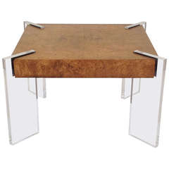 Table d'appoint en bois de ronce et acrylique conçue par Valdimir Kagan
