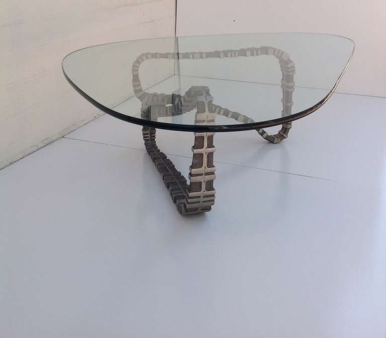 American Sculptural Aluminum & Glass Coffee/Cocktail Table For Sale