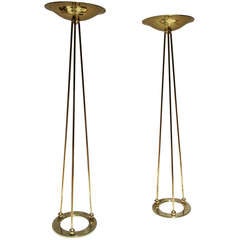 A pair of Polished  Brass Torchiere Floor Lamps by Casella