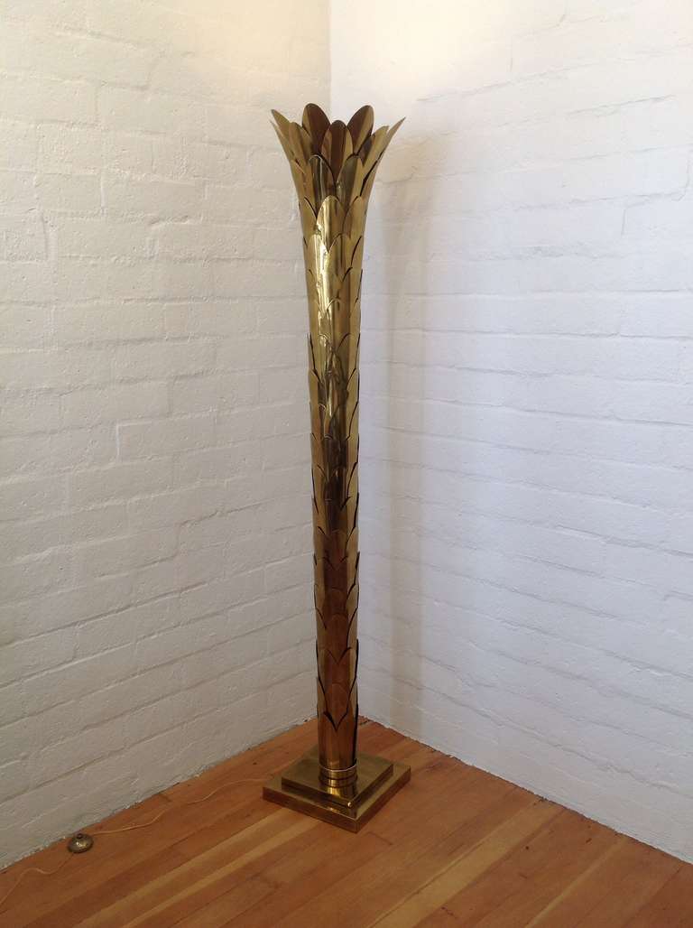 A fun brass palm tree Torchere lamp designed by Maison Jansen circa 1970s
Newly rewired.