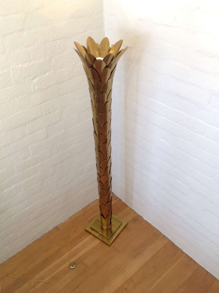 Mid-Century Modern Maison Jansen Brass Palm Tree Torchere Lamp