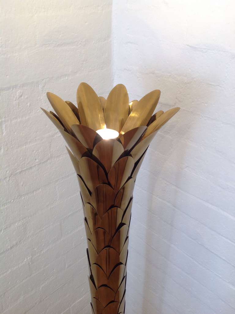 Maison Jansen Brass Palm Tree Torchere Lamp In Excellent Condition In Palm Springs, CA