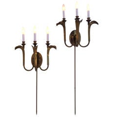Pair of Aged Brass Wall Sconces by Hart Associates