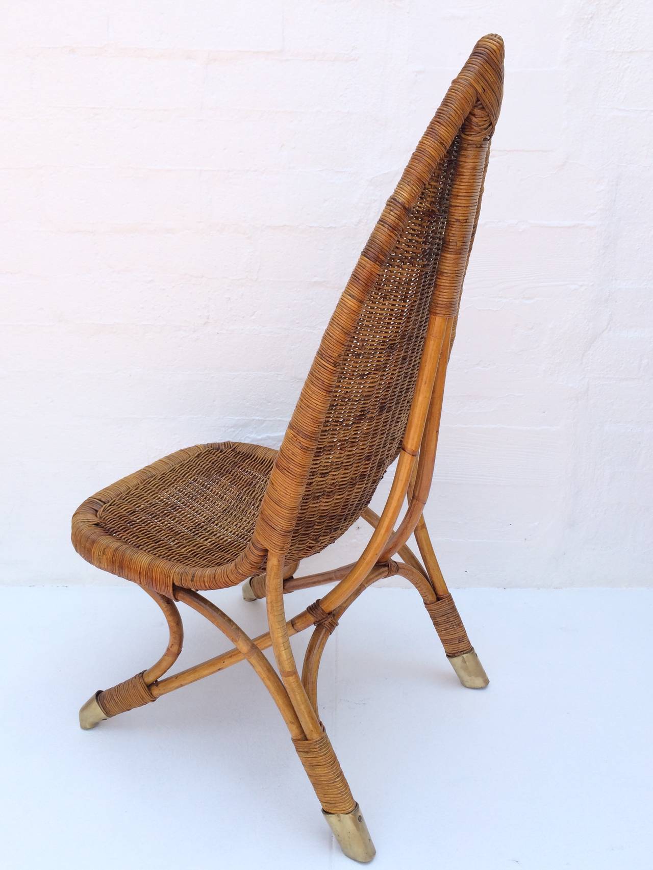 Pair of Rare Rattan and Brass Chairs in the Manner of Francis Mair 3