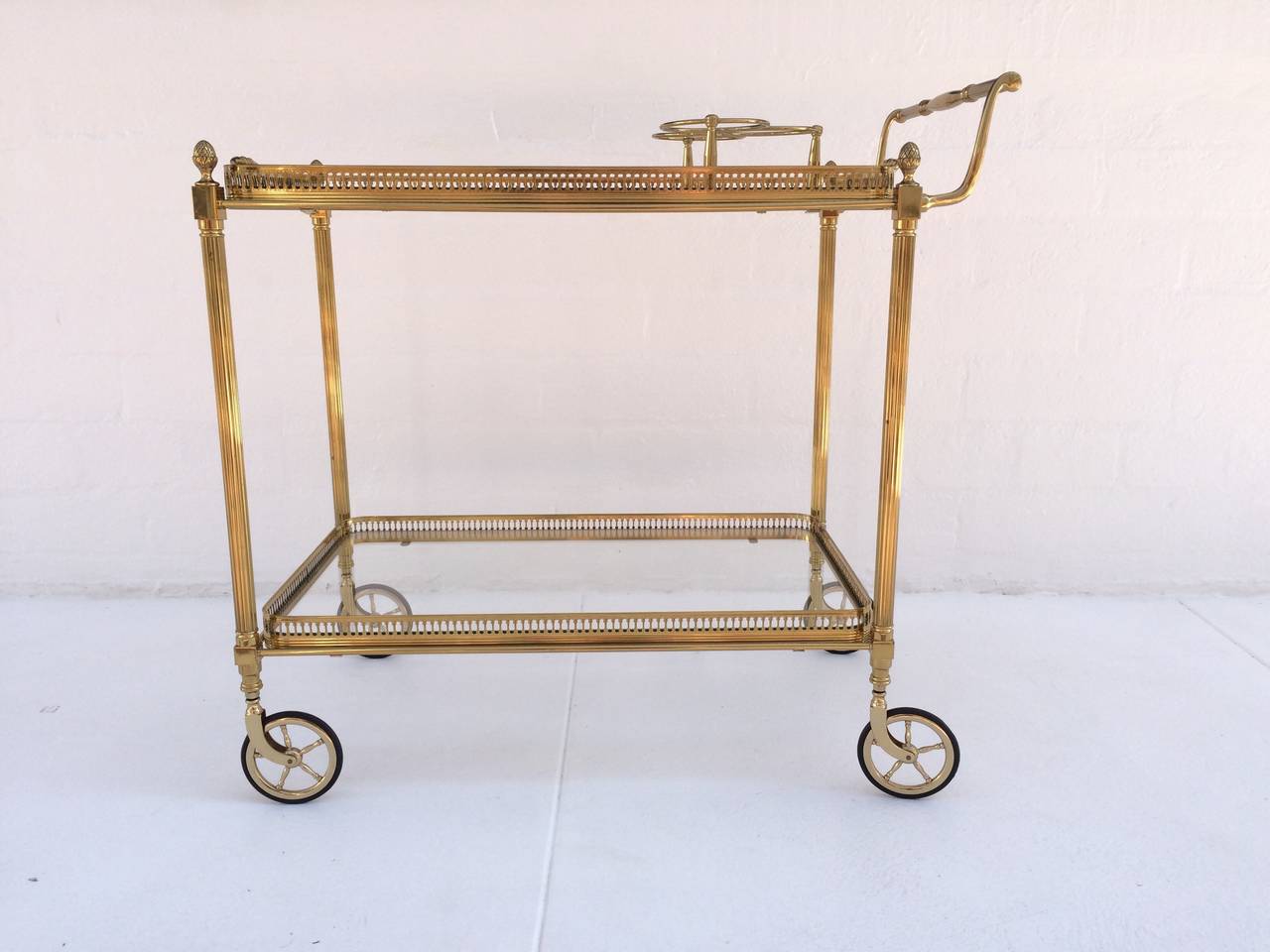 Mid-Century Modern Solid Polished Brass French Bar Cart