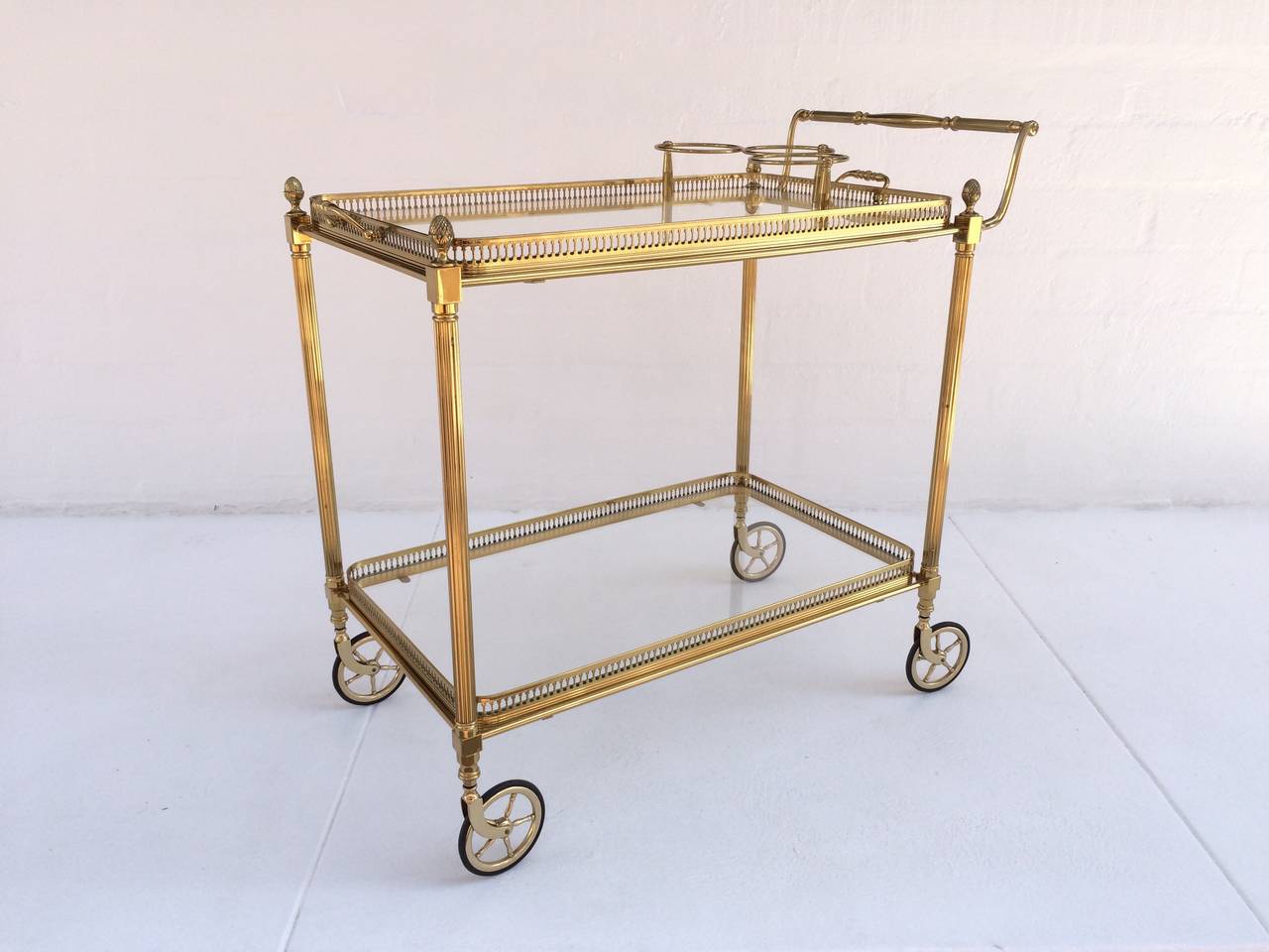 Solid Polished Brass French Bar Cart In Excellent Condition In Palm Springs, CA