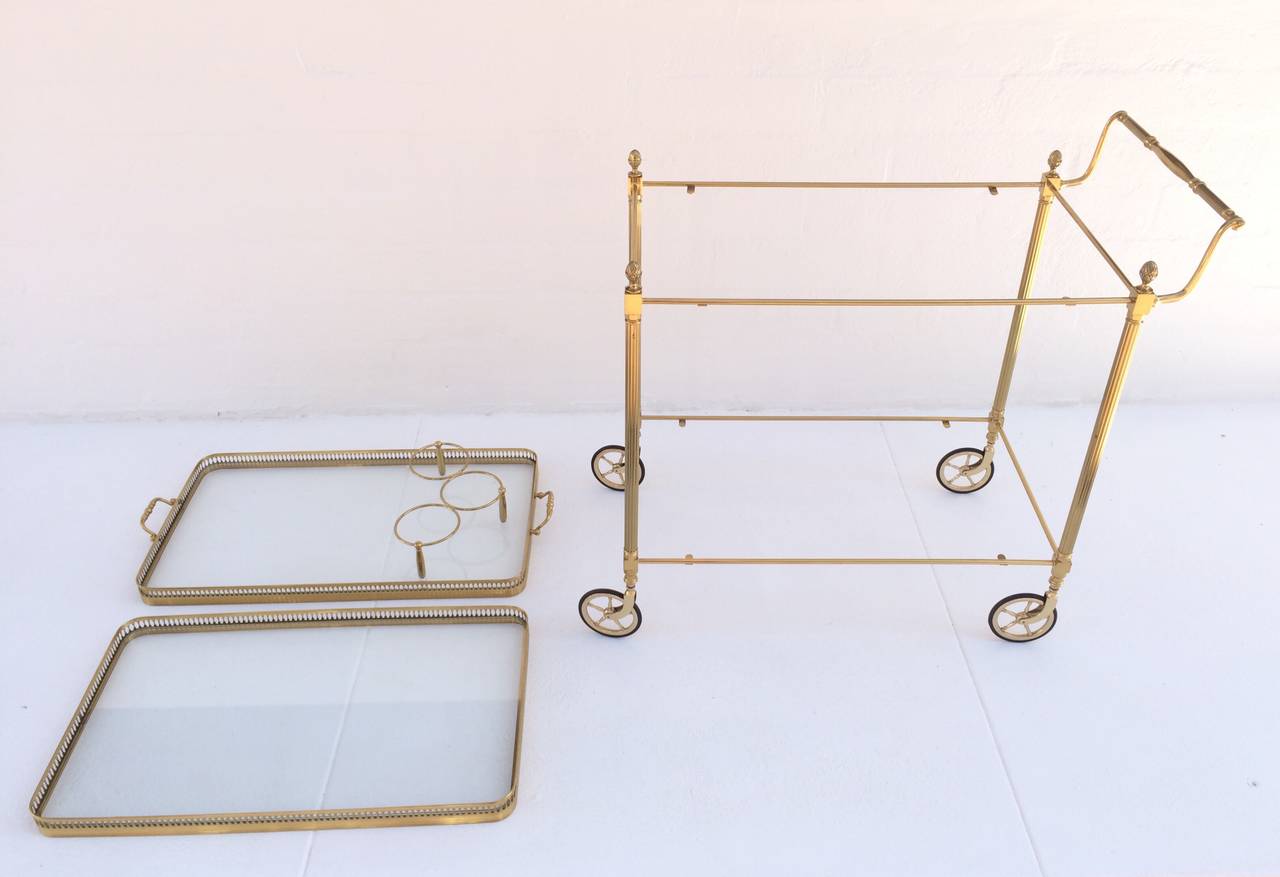 Mid-20th Century Solid Polished Brass French Bar Cart