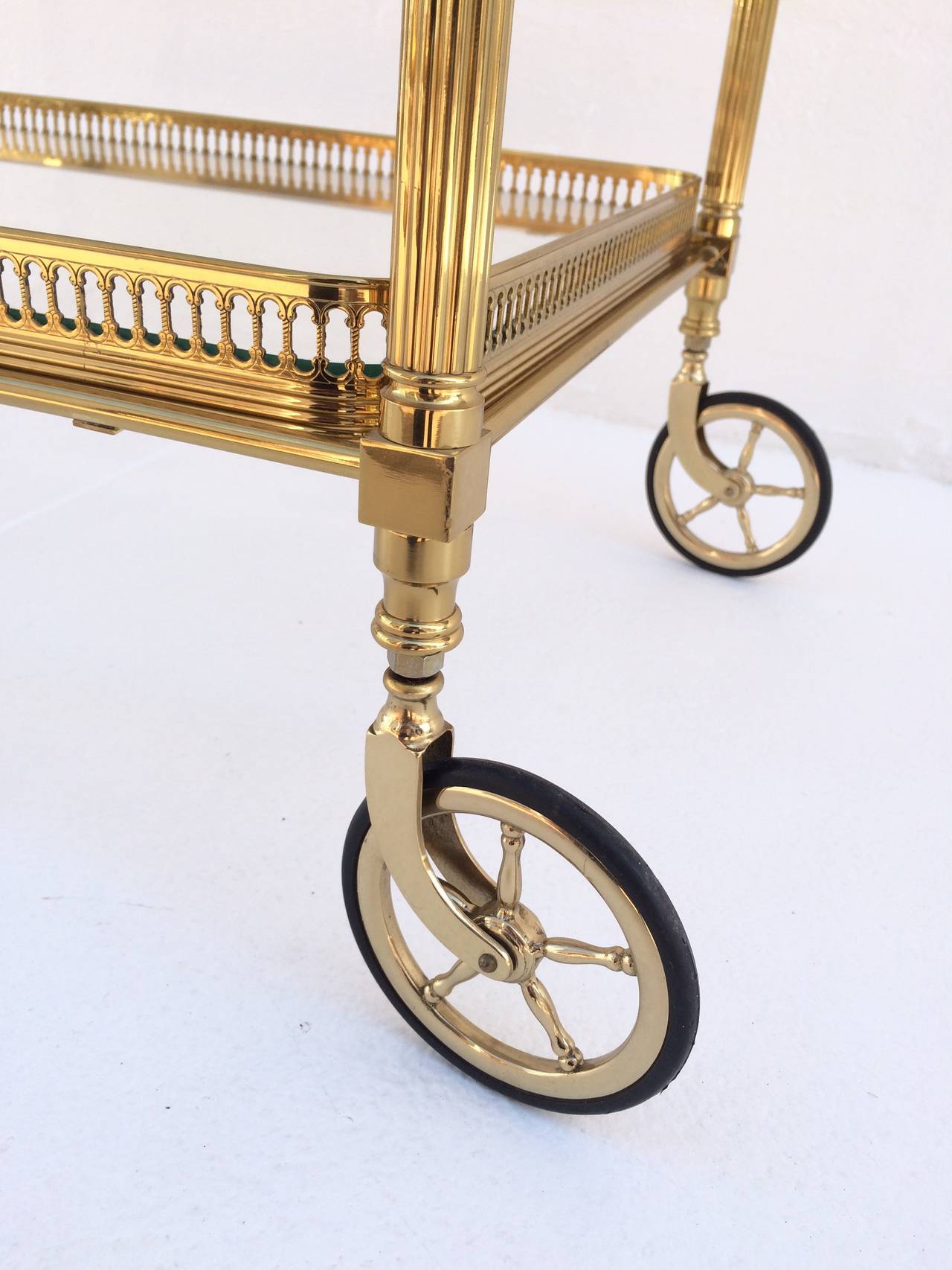 Solid Polished Brass French Bar Cart 2