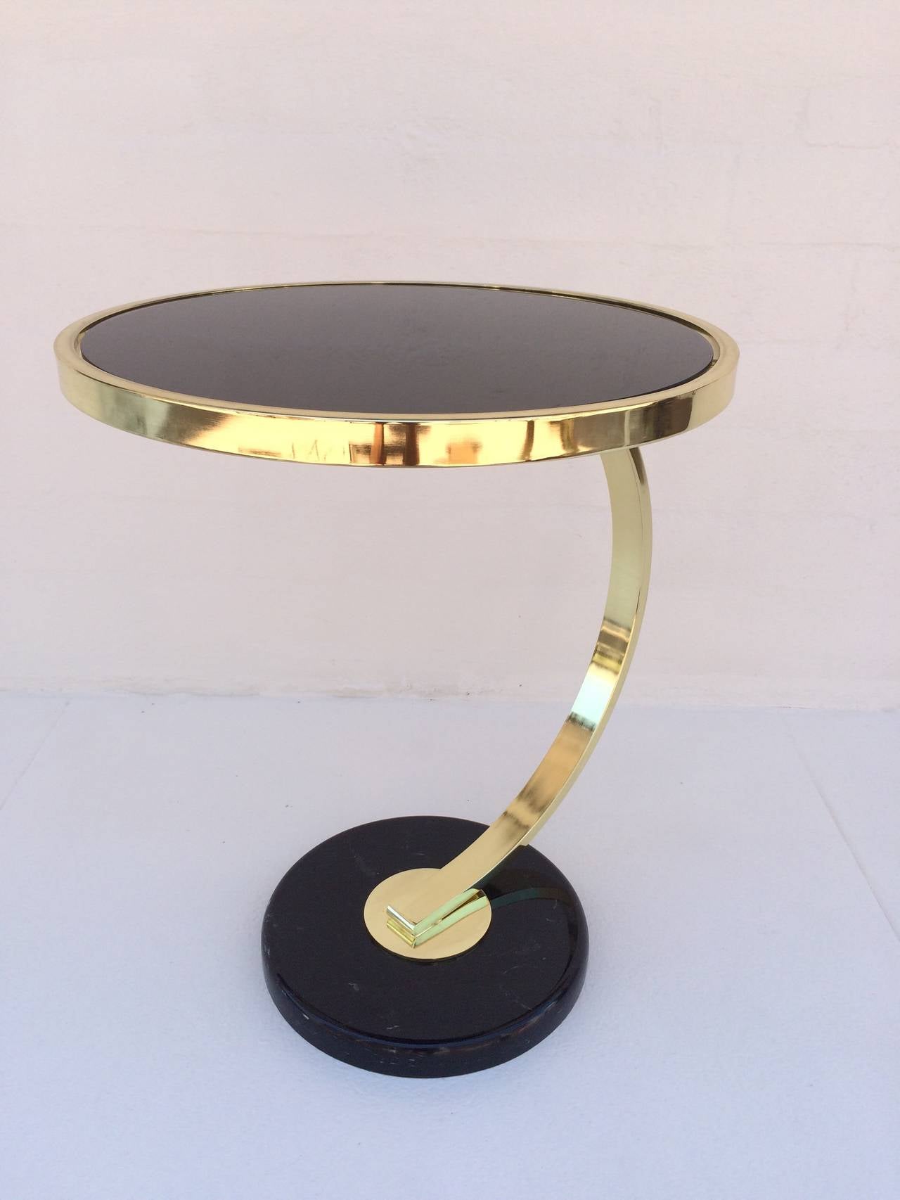 Modern Polished Brass and Black Glass Side Table by Milo Baughman for DIA