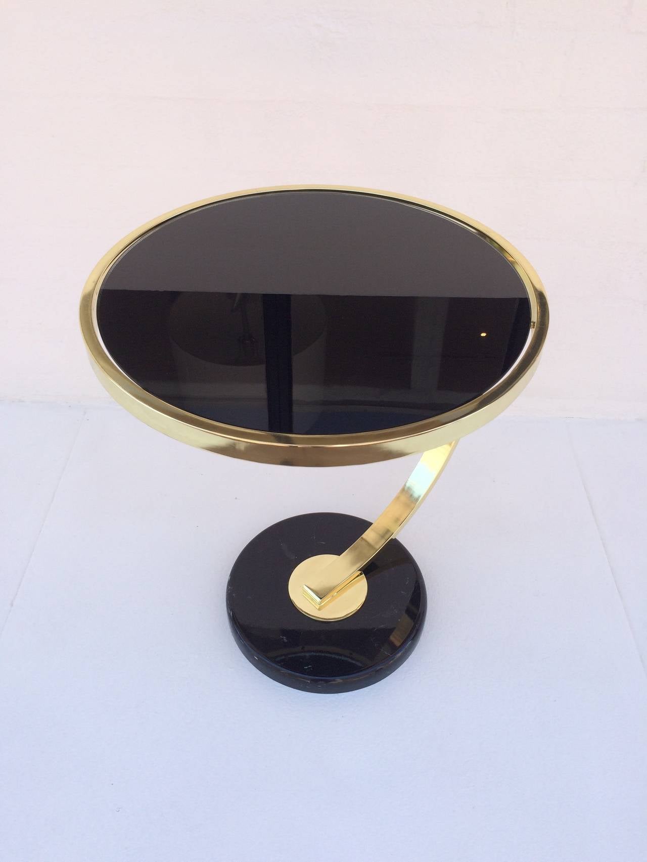 American Polished Brass and Black Glass Side Table by Milo Baughman for DIA